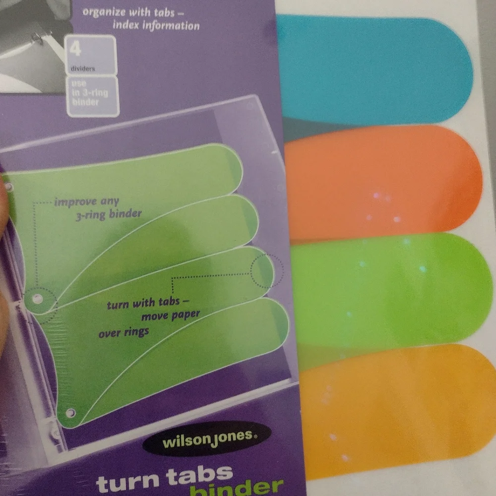 Wilson Jones Turn Tabs Binder Tool 4 Dividers Use in Any 3 Ring Binder